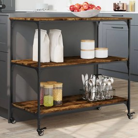Carrello Da Cucina Rovere Fumo 102x50x95 Cm Legno Multistrato /