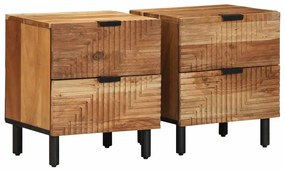 Comodini 2pz 40x33x46 Cm İn Legno Massello Di Acacia /