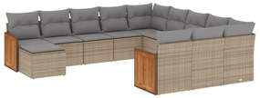 Set Divani da Giardino 12 pz con Cuscini Beige in Polyrattan