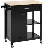 EASYCOMFORT Carrello da Cucina in Legno con Cassetto, Armadietto e Ruote, 83x45x88cm, Nero