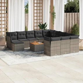 Set divani da giardino 13 pz con cuscini grigio in polyrattan