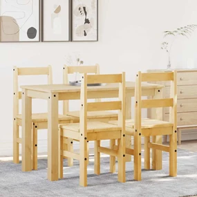 Set Da Pranzo 5 Pz Panama İn Legno Massello Di Pino /