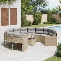 Divano Giardino con Tavolo e Cuscini Circolare Beige Polyrattan 3318537