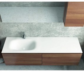Kamalu - mobile bagno sospeso 155 cm con lavabo in solid surface bianco e doppio cassetto sp-155c