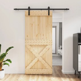 Porta Scorrevole Con Set Hardware 90x210 Cm Legno Massello Pino /