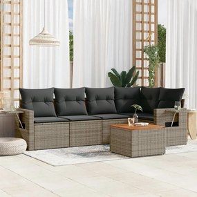 Set Divano da Giardino 6 pz con Cuscini Grigio in Polyrattan