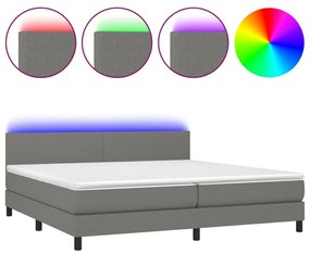 Letto a molle materasso e led grigio scuro 200x200cm in tessuto