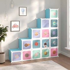 Scaffale Portaoggetti Per Bambini Con 15 Cubi Blu İn Pp /