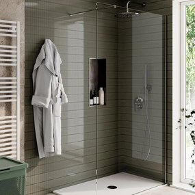 Box doccia walk-in, vetro 8 mm, H 200 cm, profilo nickel spazzolato