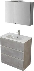 Mobile bagno a terra 80 cm Master grigio con lavabo e specchio contenitore