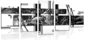 Quadri 5 pezzi – Astrazione di lusso in bianco e nero