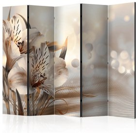 Paravento design Principesse del Mattino II (5-parti) - fiori di giglio in 3D