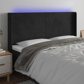 Testiera A Led Nera 163x16x118/128 Cm İn Velluto /