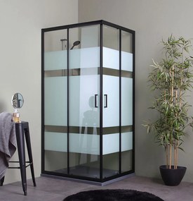 Cabina Doccia Rettangolare 70X100 Nera Con Pareti Serigrafate | Cielo