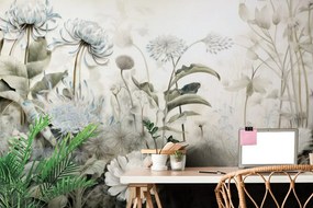 Carta da parati – Fiori avvolti dalla natura con contrasto blu