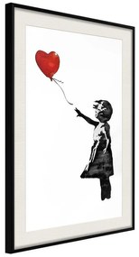 Poster  Banksy bimba con Palloncino Cuore  Cornice Quadri Cornice nera con pass-partout, Larghezza x Altezza Home decor 20x30