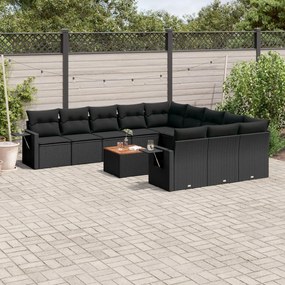 Set divani da giardino 12 pz con cuscini nero in polyrattan