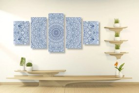 Quadri 5 pezzi – Mandala decorativa dettagliata in blu