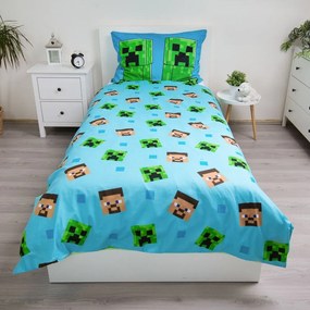 Biancheria da letto per bambini con effetto fosforescente in cotone per letto singolo 140x200 cm Minecraft "Jungle Fight" – Jerry Fabrics