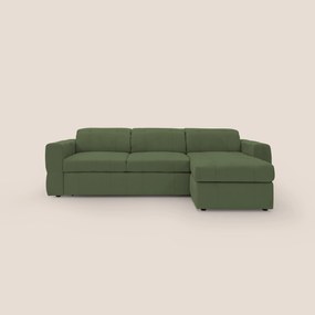 Kronos Divano angolare con pouf estraibile e penisola contenitore in microfibra impermeabile T11 verde