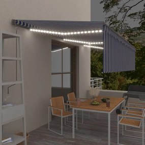 Tenda Automatica Parasole Sensore Vento Led 6x3m Blu Bianca /