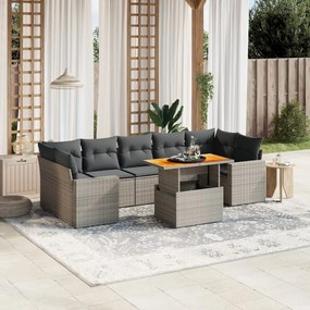 Set divano da giardino 8 pz con cuscini grigio in polyrattan