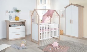 Cassettiera per bambini bianca/di colore naturale con effetto rovere con fasciatoio 88x98x75 cm Cabane – Roba