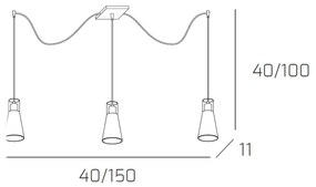 Sospensione Contemp Decentratori Cone Metallo Cromo Vetro Satinato 3 Luci E27