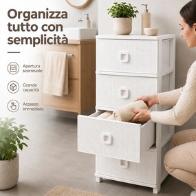 Cassettiera 37x37,5x80 cm Pratika Kool Multiuso con 4 Cassetti in Plastica Bianco...