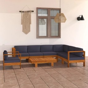 Set divani giardino 8 posti cuscini grigi scuro massello acacia