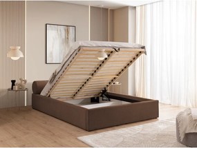 Letto matrimoniale imbottito marrone con contenitore con rete inclusa 200x200 cm Cille – Ropez