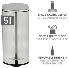 Cestino per la spazzatura color argento opaco in acciaio inox con pedale 5 l Collungo – Wenko