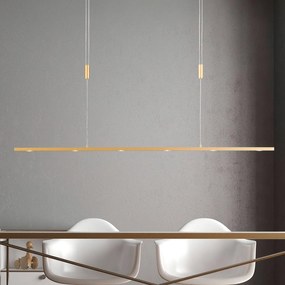 Lampada LED a sospensione Tolu di Quitani, lunghezza 119 cm, ottone dimmerabile, Ottone / Oro, Soggiorno / Sala da pranzo, Alluminio, Moderno