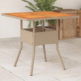 Tavolo da giardino beige 80x80x75 cm polyrattan e legno acacia
