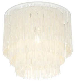 Lampadario orientale oro con paralume crema con frange - Franxa