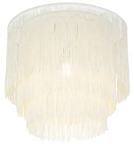 Lampadario orientale oro con paralume crema con frange - Franxa