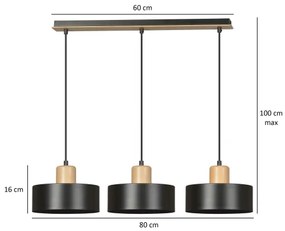 Lampadario a sospensione con filo TORIN 3xE27/15W/230V nero