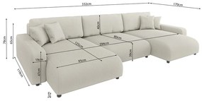 Divano angolare color crema allungabile/con contenitore (a U) con rivestimento in velluto a coste Sara – Ropez