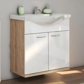 Kamalu - Composizione bagno a terra o sospesa 80 cm bicolore bianco e legno chiaro | LAC ESTIA-80