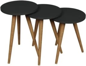 Set 3 Tavolini Decorativi Da Salotto Gambe Legno Aphrodite Antracite