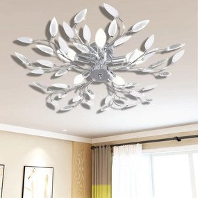 Lampada Da Soffitto Bianca Trasparente Cristalli Acrilici 5 E14 /