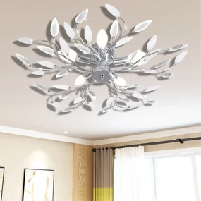 Lampada Da Soffitto Bianca Trasparente Cristalli Acrilici 5 E14 /