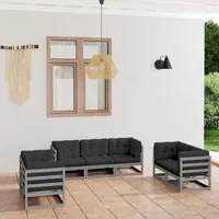 Set Divani da Giardino 7 pz con Cuscini Legno Massello di Pino 3076501