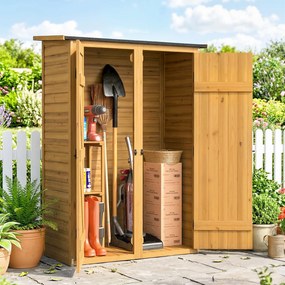 Capanno Armadio Porta Attrezzi da Giardino 115x53x156 cm con Ripiani Interni in Legno di Abete Marrone...