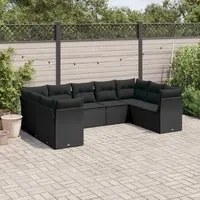 Set Divani da Giardino 9 pz con Cuscini Nero in Polyrattan 3218125