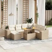 Set Divano da Giardino 8 pz con Cuscini Beige in Polyrattan 3275942