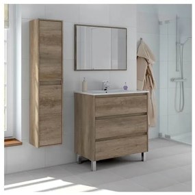 Mobile bagno 80 cm con lavabo, colonna e specchio rovere - Dakota 96249