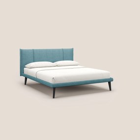 Klaus LETTO moderno con piedi in mogano e tessuto fiammato impermeabile T03 azzurro