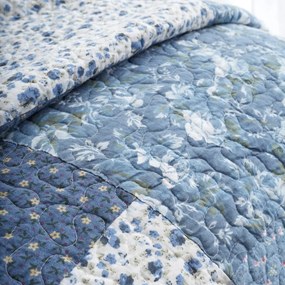 Copriletto trapuntato in cotone blu 220x230 cm Floral Patchwork - Bianca