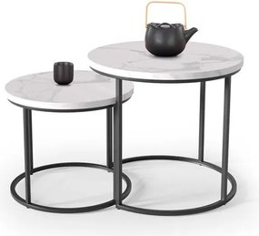 Set di 2 Tavolini da caffè Oreo effetto marmo bianco/nero - p 43-53 x h 35-45 cm